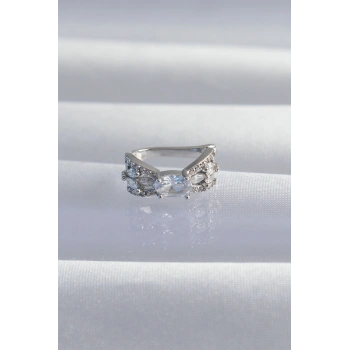 Nevamel® Pirinç Gümüş Renk Zirkon Taş Kaplama Earcuff Küpe 5886
