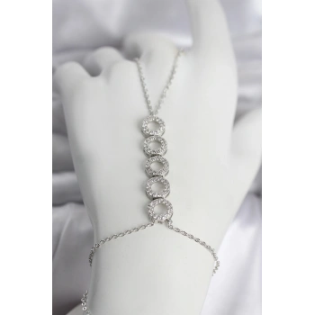 Nevamel® Pirinç Gümüş Renk Zirkon Taşlı Sıralı Halka Model Kadın Şahmeran 5886