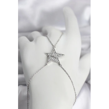 Nevamel® Pirinç Gümüş Renk Zirkon Taşlı Yıldız Model Kadın Şahmeran 5886