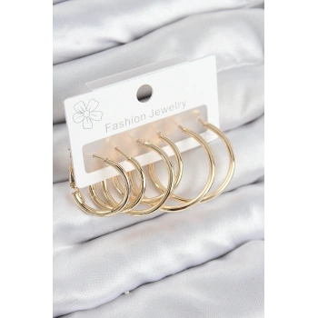 Nevamel® Pirinç Halka Model Gold Renk Kadın Set Küpe 5886