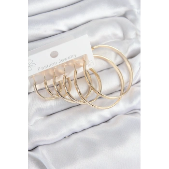 Nevamel® Pirinç Halka Model Gold Renk Kadın Set Küpe 5886