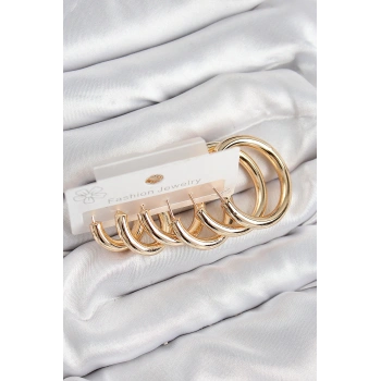 Nevamel® Pirinç Halka Model Gold Renk Kadın Set Küpe 5886