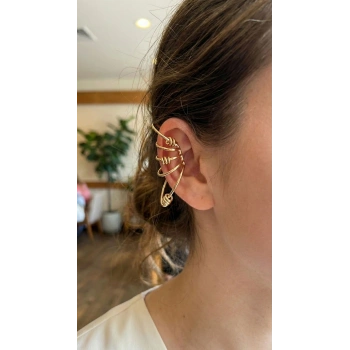 Nevamel® Pirinç Halkalı Model Gold Renk Kıkırdak Küpe 5886