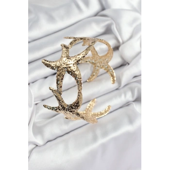 Nevamel® Pirinç Sıralı Deniz Yıldızı Model Gold Renk Kadın Pazu Bileklik 5886