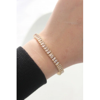 Nevamel® Pirinç Zirkon Taşlı Gold Renk Su Yolu Bileklik 5886
