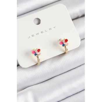 Nevamel® Pirinç Zirkon Taşlı Kelebek Model Gold Renk Çocuk Küpe 5886