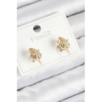 Nevamel® Pirinç Zirkon Taşlı Yıldız Model Gold Renk Çocuk Küpe 5886