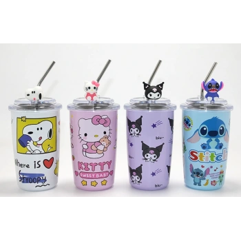 Nevamel® Popüler Karakter Figürlü Isı Muhafazalı Metal Pipetli Çelik Kupa