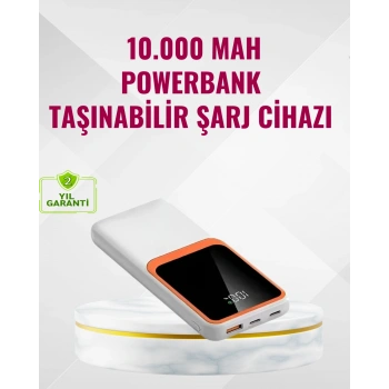 Nevamel® Powerbank 10000 mAh – Çift USB Çıkışlı Type-C Girişli Şık Beyaz Tasarım