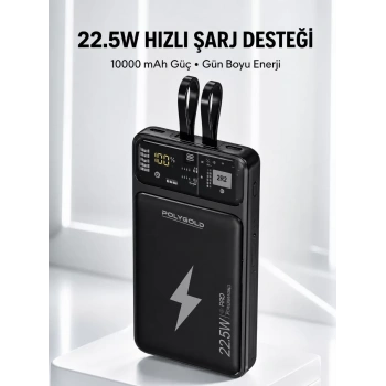 Nevamel® Powerbank Hızlı Şarj 10000 mAh Dahili Kablo Yeni Nesil