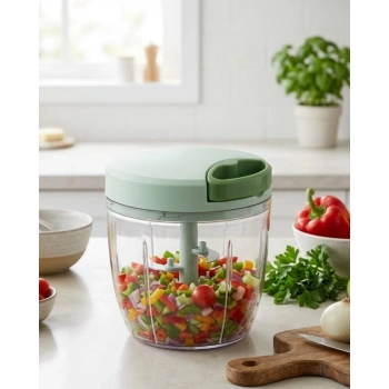 Nevamel® Pratik İpli Mutfak Doğrayıcısı Sebze Soğan Sarımsak Doğrayıcı