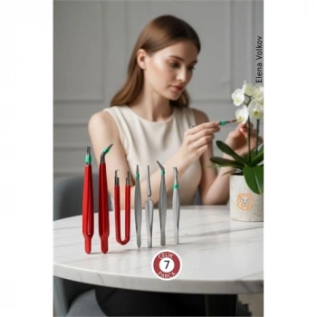 Nevamel® Premium 7 Parça Çelik Profesyonel Çiçek Bakım ve Teraryum Cımbız Seti - Lüks Bakım Kiti