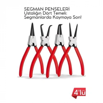 Nevamel® Profesyonel 4lü Segman Pensesi Seti | 18 cm | İç Dış Eğri Düz Uçlu Yaylı Pense Takımı