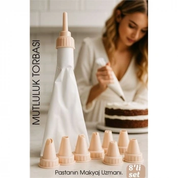 Nevamel® Profesyonel 8li Krema Sıkma Torbası Seti | Pastacılık Dekorasyon Uçları ve Fırfır Başlıkları