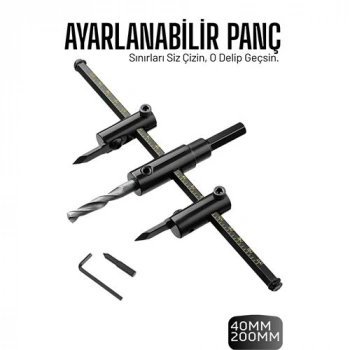 Nevamel® Profesyonel Ayarlı Daire Kesici Panç Seti (40-200mm) - Tungsten Çelik Uçlu Hassas Delme Seti