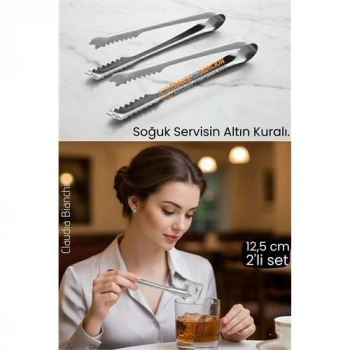 Nevamel® Profesyonel Bar Serisi 2li Paslanmaz Çelik Buz Maşası Seti | Kokteyl & Sunum İçin Kaydırmaz Kavrama