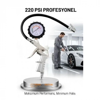Nevamel® Profesyonel Lastik Şişirme Tabancası ve Hava Saati 220 PSI 16 Bar Çelik Alaşım Güçlü Gövde