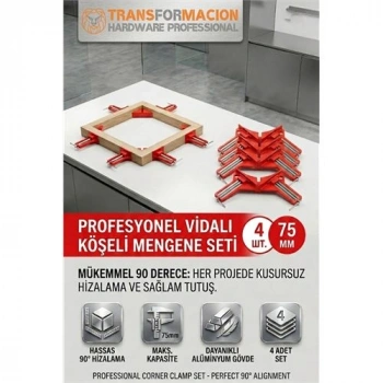 Nevamel® Profesyonel METAL Köşe Mengene Seti 4lü - 90 Derece 75mm Ahşap Çerçeve Kaynak İşkencesi 723180