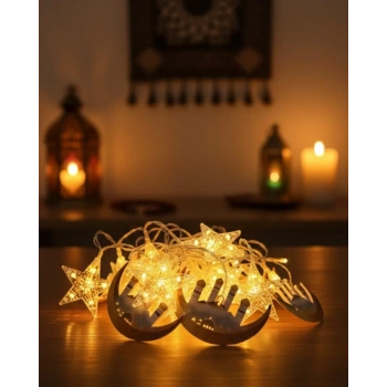 Nevamel® Ramazan Dekorasyonu İçin 3 Metre Hilal Yıldız LED Işık