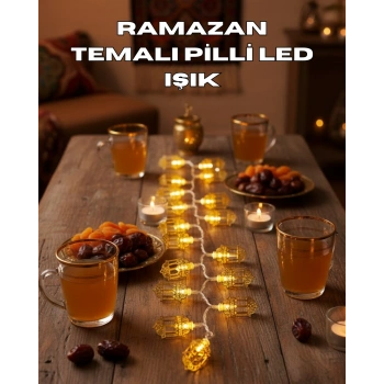 Nevamel® Ramazan Işıkları Pilli Altın Fener Tasarımlı Dekoratif LED Aydınlatma
