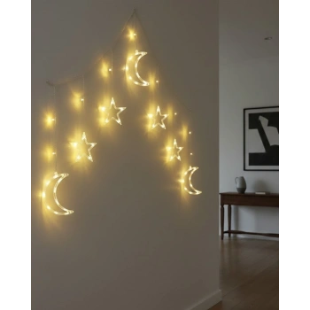 Nevamel® Ramazan Süslemesi İçin Ay Yıldız LED Işık Perde Lambası