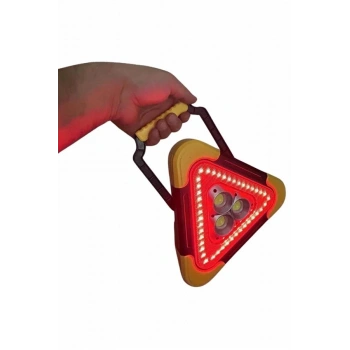 Nevamel® Reflektör Güneş Panelli Solarlı Şarjlı Üçgen Işıklı Trafik Reflektör Fener