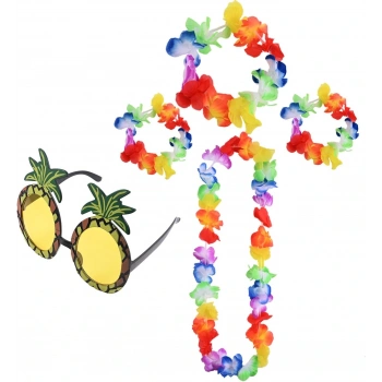 Nevamel Renkli Ananas Gözlük, Taç, Kolye ve Bileklik Seti