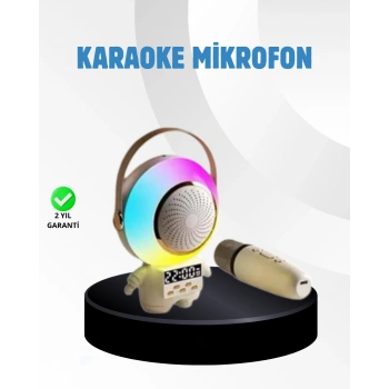 Nevamel Renkli Işıklı Astronot Mini Bluetooth Speaker ve Karaoke Mikrofon