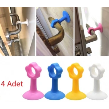 Nevamel Renkli Vantuzlu Geçmeli Kapı Kolu Stoper 4lü Set