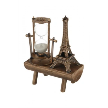 Nevamel Retro Eyfel Kulesi Ve Kum Saati Dekoratif Ahşap Görünümlü Masa Biblosu