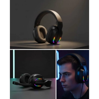 Nevamel® RGB Aydınlatmalı Kablosuz Oyuncu Kulaklığı Konsol ve PC Uyumlu