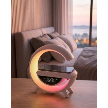 Nevamel® RGB Gece Lambalı Kablosuz Şarj Cihazlı Bluetooth Hoparlör Dijital Saat