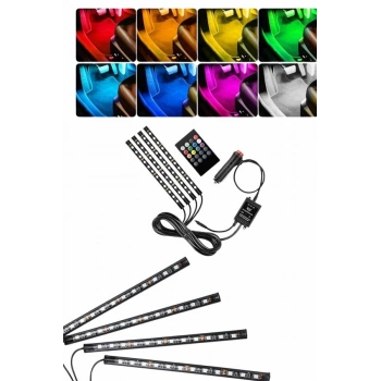 Nevamel RGB Işıklı Araç İçi Aydınlatma Kumandalı 12li Led Işık Renk Değiştirebilen