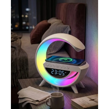Nevamel® RGB Işıklı Kablosuz Şarjlı Bluetooth Hoparlör Saat ve Alarm Özellikli