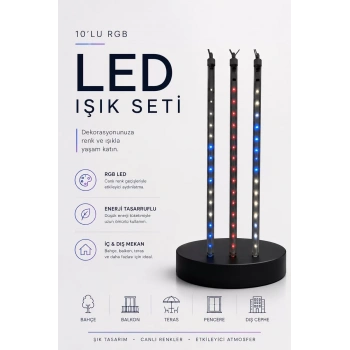 Nevamel® RGB LED Dış Ve İç Mekan Süsleme Işığı 10 Çubuklu Şerit