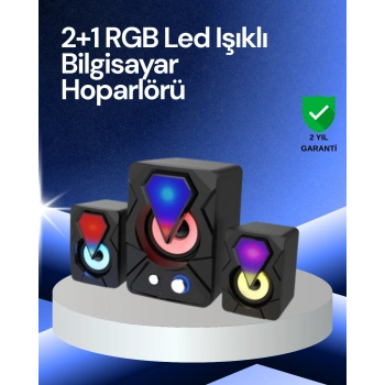 Nevamel RGB LED Işıklı 2.1 USB Oyun Hoparlörü Derin Bas ve Net Ses