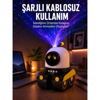 Nevamel® Robot Tasarımlı Bluetooth Hoparlörlü Yıldızlı Gökyüzü Projektör Yeni Nesil
