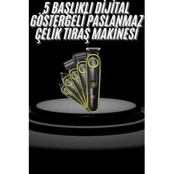 Nevamel® Saç Sakal Şekillendirici Tıraş Makinesi 5 Başlıklı Paslanmaz Çelik Bıçaklı Unısex