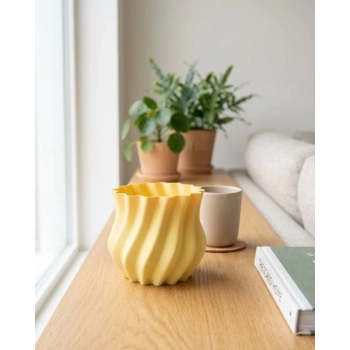 Nevamel® Sarı Kıvrımlı 3D Vazo Estetik Modern Ev ve Ofis Dekoru