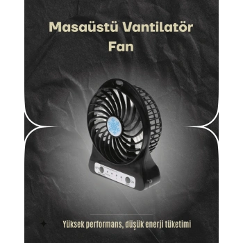 Nevamel Şarjlı USB Fan – Masaüstü Mini Vantilatör Taşınabilir Işıklı 3 Kademeli Sessiz