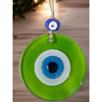 Nevamel Şeffaf Yeşil Nazar Boncuklu Duvar Süsü 10 Cm Cam Duvar Dekoru