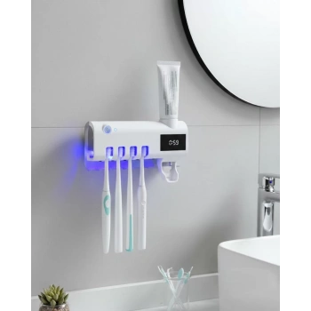 Nevamel® Sensörlü UV Sterilize Diş Fırçası Tutucu ve Macun Sıkma Aparatı