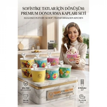 Nevamel® Sevimli Ayıcık Kaşıklı 8li Dondurma Kasesi Seti - Parti Atıştırmalık ve Mama Kabı 723094