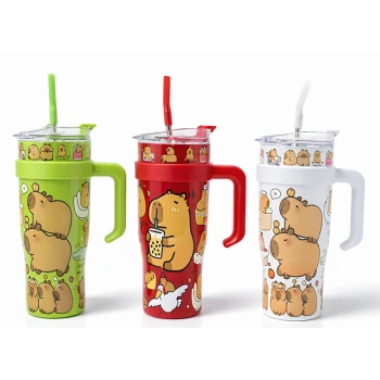 Nevamel® Sevimli Kapibara Pipetli Termos Suluk