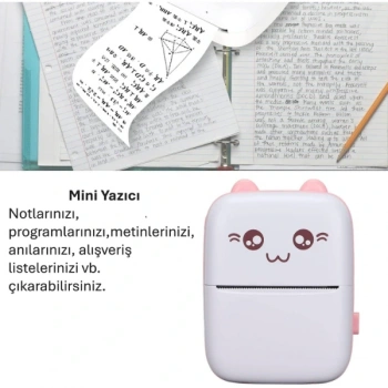 Nevamel Sevimli Mini Taşınabilir Yazıcı Printer