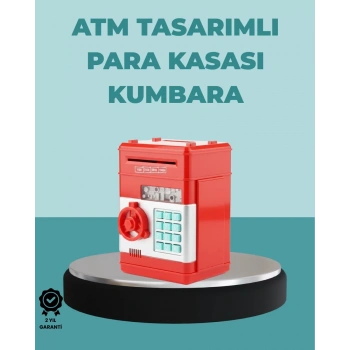 Nevamel® Şifreli Kırmızı ATM Tasarımlı Çelik Kasa Görünümlü Kumbara