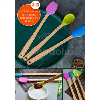 Nevamel Silikon Uçlu Isıya Dayanıklı Bambu Spatula 3lü Set