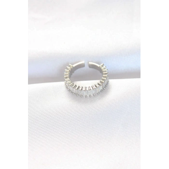 Nevamel® Sıralı Baget Taşlı Silver Renk Ayarlanabilir Yüzük 5886