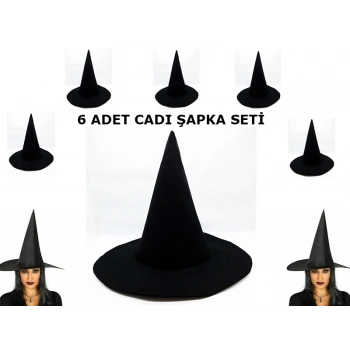 Nevamel Siyah Cadı Şapkası Keçe Yetişkin Boy 6 Adet