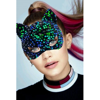 Nevamel Siyah Kadife Mavi Yeşil Parti Maskesi